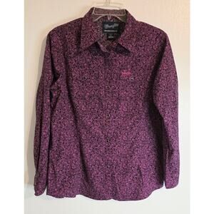 Wrangler Long Sleeve Snap Front Pink Black Breast Cancer Awareness Shirt Size XL